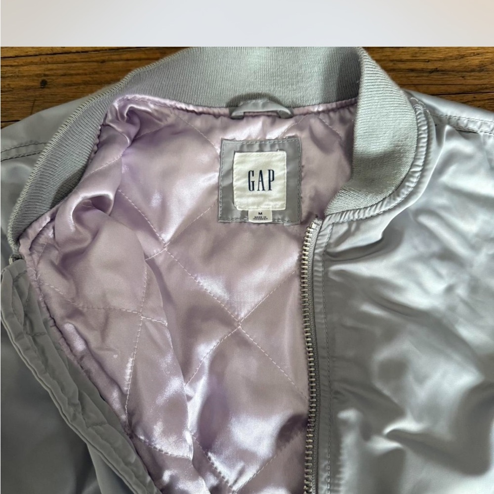 Gap Silver Quilted Bomber Jacket - image 1